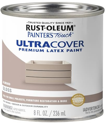 Rust-Oleum 1994730 Brush Painter's Touch Ultra-Cover Multi-Purpose Enamel Paint, 1/2 Pt Can, 8 Fl Oz (Pack of 1), Gloss Almond