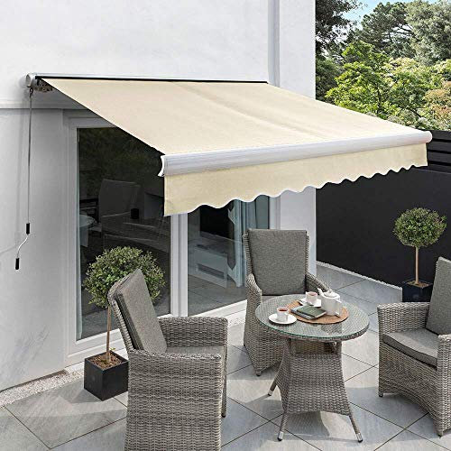 Primrose 2.5m x 2.0m Manual Electric Awning Full Cassette DIY Patio Awning Gazebo Canopy (8ft 2) Complete with Fittings and Winder Handle (Manual, Ivory)