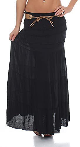 Malito Gonna con Cintura Estate Tratto Maxi A-Linea 1116 Donna Taglia Unica (Nero)