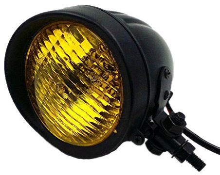 Retro Metall 60 Watt / 55 Watt Motorrad Kugelkopf Licht Lampe Scheinwerfer für Cruiser Chopper Cafe Racer Bobber (schwarz / Bernstein)