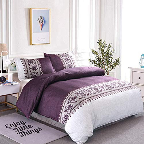 Purple Duvet Cover Set King Size 3 Pieces Reversible Bedding Set Ultra Soft Microfiber Quilt Cover with 2 Pillowcases (Purple/Beige, 230x220cm)