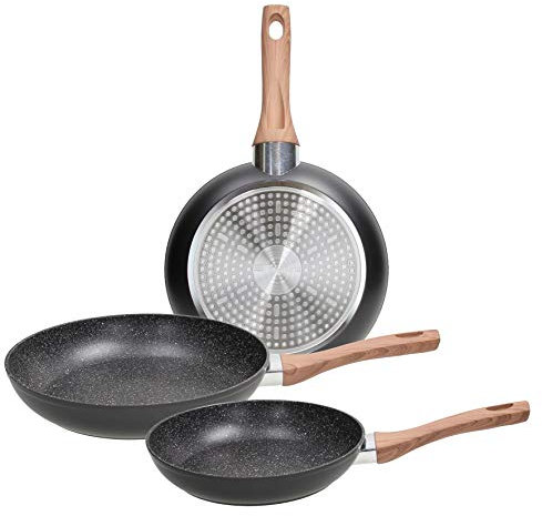 Tognana Great Stone, Set 3 Padelle 20/24/28 cm, Alluminio, Nero