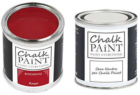 CHALK PAINT EVERYTHING & CERA - Kit Pronto Vernicia e Proteggi (250 ml + 250 ml) (Rosso)