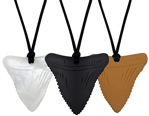Collane da masticare sensoriali Panny e Mody, gioielli masticabili con ciondolo a dente di squalo in silicone per ragazzi, ragazze, bambini, adulti con ansia, (confezione da 3)