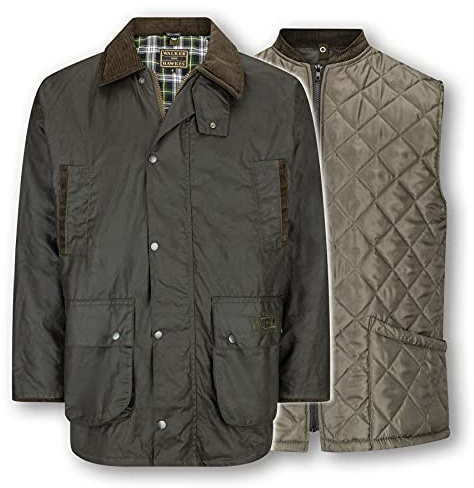 Walker & Hawkes - Veste 3 en 1 Greendale – Homme – matelassé/100% Coton ciré - Vert Olive - XXL