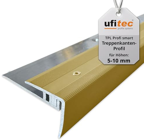 ufitec Profilsystem för parkett- och laminatgolv – för belägghöjder från 7–16 mm – många färger finns (trappkantsprofil | 90 cm lång, guldljus)