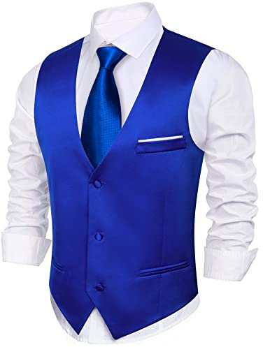 Barry.Wang Royal Blue Vest for Men Formal/Casual Dress Suit Vests V-neck 2 Pocket Wedding Party Tuxedo Waistcoat Big and Tall