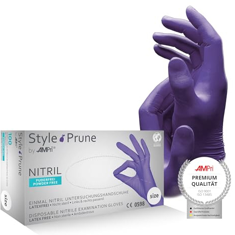 AMPRI Med-Comfort Prune by Med-Comfort Boîte de 100 gants jetables en nitrile sans poudre Violet foncé Tailles XS, S, M, L, XL