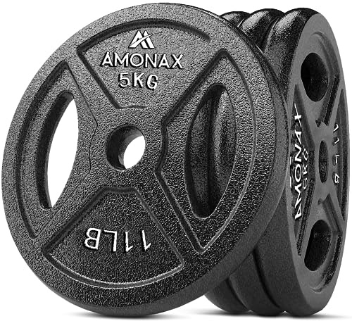 Amonax Weight Plates Set, 2.5kg, 5kg, 10kg Dumbbell Plates for 1 Inch Weight Plates Bars, Metal Barbell Plates for Weight Lifting Hip Thrust, Cast Iron Steel Weight Plates for Home Gym