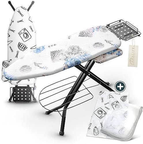 CASALIFE Bügelbrett mit Ärmelbrett 145x38cm | Stabiler Bügeltisch für Bügeleisen, Dampfbügeleisen | hitzebeständiges Bügelbrett klappbar, platzsparend | Bügelbrett für Dampfbügelstation