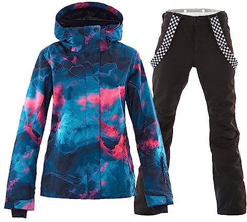 ALSOGO Damen Skianzug Schneeanzug Winddicht Wasserdicht Skifahren Snowboardjacke Trägerhose Set Zum Skifahren Snowboarden Klettern SMNGN+Black M