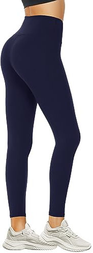 DDOBB Leggings Damen High Waist Sportleggins Lang Schwarz Leggins Blickdicht Bauchweg Sporthose Elastisch Yogahose Gym Festival Outfit(#05-Navy, (DE34-40)=S-M)