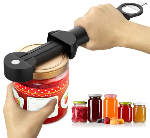 Banyaa Jar Opener Bottle Opener for Seniors with Arthritis, Multi Retractable Magnetic Can Opener, Jar Grippers for Opening Jars, Kitchen Gadgets for Weak Hands and Senior Arthritis (Black)