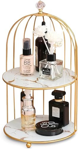 Organizer per trucchi da bagno, in marmo, per piano di lavoro, cassettiera, vassoio portaoggetti per cosmetici, cosmetici, articoli da toeletta, profumi, gioielli (oro 2)