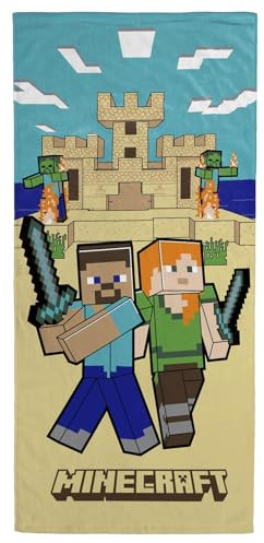 Jay Franco Minecraft Towel with Alex and Steve For Bath, Beach & Pool, 71cm x 147cm