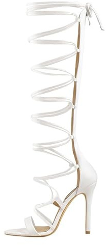 VERISSON Sandales à talons hauts pour femme - Sandales romaines à lanières avec talon aiguille, Blanc., 39 EU