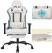 WOLTU Massage Gaming Stuhl, Bürostuhl ergonomisch, Racing Gamer Sessel, Computerstuhl 150 kg, Drehstuhl mit Rollen, Kopfstütze, Fußstütze, Lendenkissen, Tech-Stoff, Blau + Weiß, GS09bws