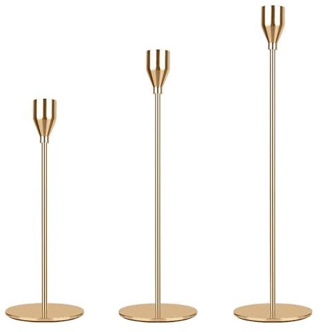 Gold Candle Holders Set of 3, Metal Candlestick Holders, Taper Candles Stand Holder, Elegant Candle Sticks Holder for Candlelight Dinner, Christmas Party Decoration