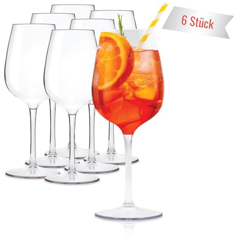 Tom Hugh Wiederverwendbare Weingläser aus Kunststoff, Plastikgläser für Wein und Cocktails, Unzerbrechlich und wiederverwendbar, Stilvolle Alternative zu Glas, 6er Set