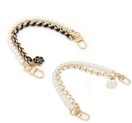 TTPSRY 2 Piezas Cadena Bolso Perlas Cadena de Repuesto para Bolso Cadenas de Extensión Monedero Pearl Bag Chain Strap con Encanto Rosa Accesorios Decorativos Correa Bolso para Mujer