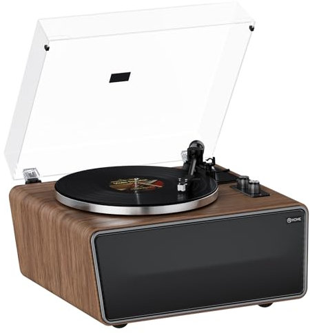 XJ-HOME Giradischi in Vinili, Giradischi Bluetooth HiFi con Alta Potenza Altoparlanti Preamplificatore Phono Integrato,33/45 RPM Trasmissione a Cinghia a 2 Velocità,Cartuccia AT-3600L MM
