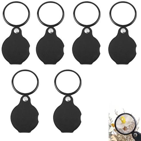 6 Mini Lupa de 10 Aumentos, Lupa de Bolsillo 6 Piezas, Mini Plegable, 10x Aumento, Lectura con Funda Protectora Giratoria, Ideal para Tarjetas, Etiquetas y Carteles
