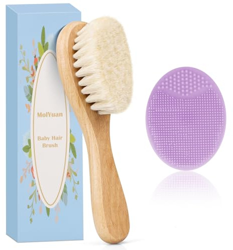 MolYuan Brosse cheveux bebe, à cheveux Poils de chèvre doux Premium Brosse à bébé en bois pour Cradle Cap, garçons et filles, pour enfant et nouveau-né, Violet Brosse de chapeau de berceau