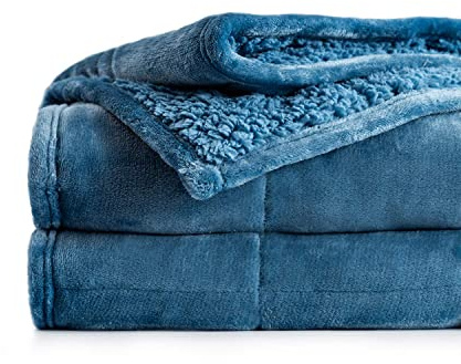 Sivio Viktad filt 7 kg dubbel singel för vuxna, mjuk mysig luddig varm sherpa tung filt för bäddsoffa, fluffig plysch fleece sängfilt, 150 x 200 cm, skifferblå