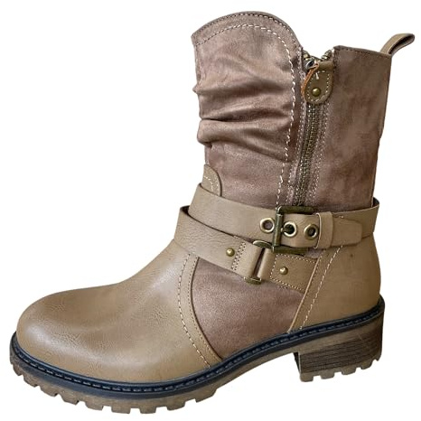 Pogolino Stivaletti da donna con borchie e chiusura lampo, piatti e comodi 2520, 2520 kaki, 37 EU