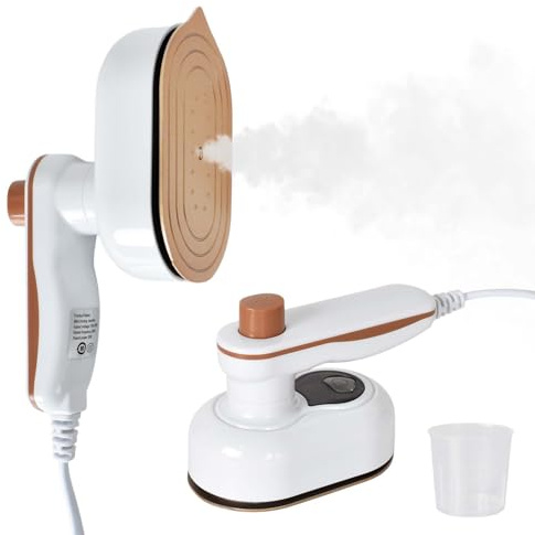 Colexy Plancha de Vapor de Viaje para Ropa, Mini Plancha Portátil a Mano, Vaporizador con Asa Giratoria 180° para Viaje, Hogar y Oficina, Calentamiento Rápido