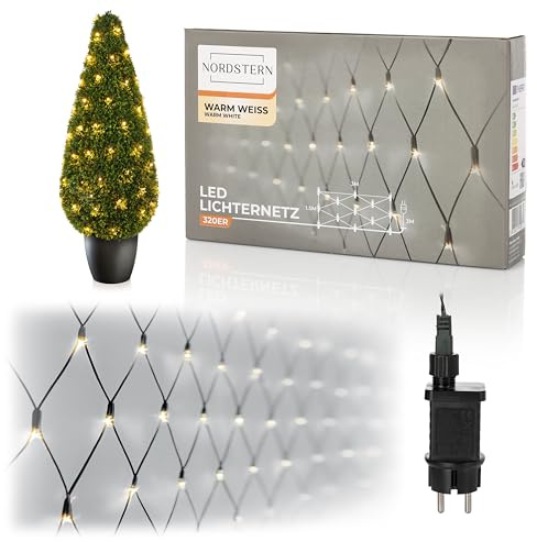 Nordstern Rete luminosa a LED, luce bianca calda, 320 LED, illuminazione per interni ed esterni, 3 x 1,5 m, catena luminosa per bosso, illuminazione natalizia o cielo stellato