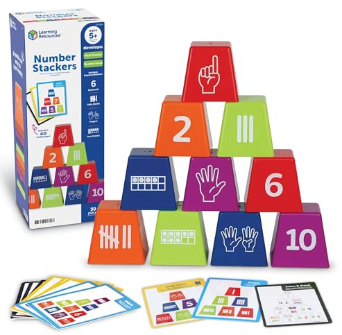 Learning Resources Empileurs de Nombres – Jeu Éducatif Mathématiques 5 Ans et Plus, Empiler, Compter et Reconnaître Les Nombres – 10 Gobelets et 20 Cartes d’Activités