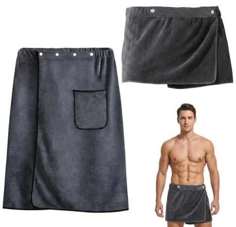 Xriyuwx Saunakilt Herren 2-teilig, Verstellbare Größe mit Druckknöpfen, Lange und Kurze Saunatücher für Sauna, Fitnessstudio, Strand, Reisen, Graue Farbkombination für Verschiedene Aktivitäten