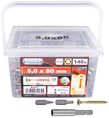 CONNEX B30177 Uni-Viti Secchio 5,0x80 TX a 140pcs, Argento, 5,0 x 80 mm (140 Stück)