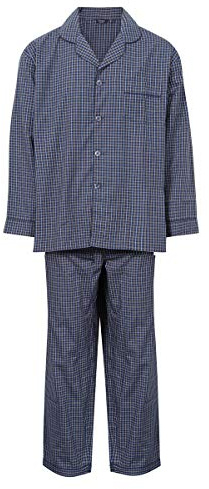 Mens Long Sleeved Soft Woven Poly/Cotton Traditional Style Pyjamas Set in Blue or Navy Check. Sizes S M L XL XXL (XL 44-46, Navy Check)