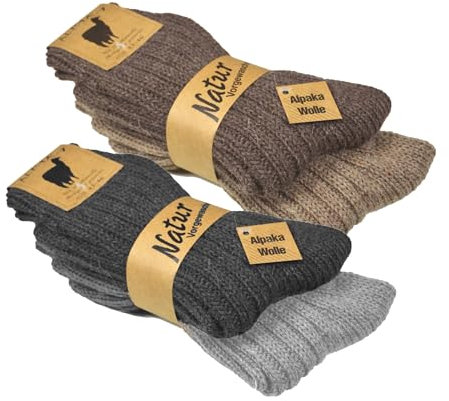 Good Deal Market Pack of 2 or 4 thick alpaca socks for men and women, the warmest wool socks ever, thick knitted socks, size 35/38, 39/42, 43/46 available, 4 pairs mixed, 39-42