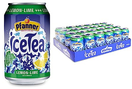 Pfanner Eistee Zitrone Dose im Vorratspack – Direkt aufgebrühter Schwarztee kombiniert mit Limettensaft und Zitronensaft (24 x 0,33 l)