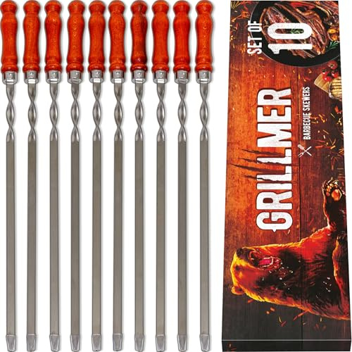 Long Stainless Steel BBQ Skewers 23.6 — Shish Kabob/Kebab Sticks, Flat Heavy-Duty Metal Grilling Rods for Picanha & Shashlik, Brazilian BBQ, Set of 10