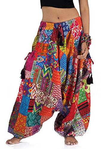 PRINCESS OF ASIA Strahlend Bunte Patchwork Haremshose Aladinhose Pumphose für Damen und Herren (DE/NL/SE/PL, Alphanumerisch, Einheitsgröße, Regular, Regular, Farbenzauber)