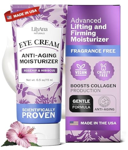 LilyAna Naturals Eye Cream for Dark Circles and Puffiness, Under Eye Cream for Wrinkles and Bags, Anti Aging Cream helps Improve Dryness; for Sensitive Skin 0.5 oz
