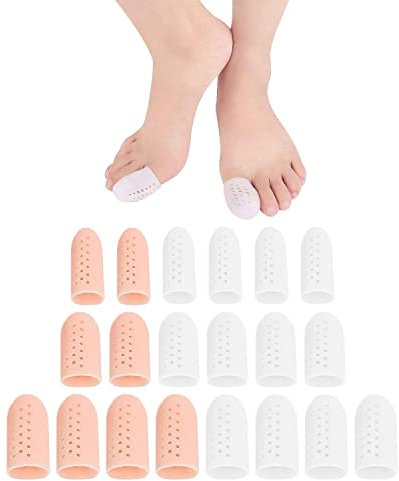 20 copridita in silicone traspirante, per dita dei piedi, fornisce sollievo da calli, vesciche, dita a martello, riduce l'attrito, bianco, tono della pelle, 3 misure