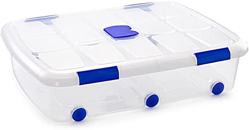 AC Caja de plástico Transparente de 18,2 x 76,2 x 55,9 cm, con Capacidad de 56 litros, Contenedor de plástico para Almacenamiento con Tapa y Ruedas válida para Interior y Exterior.