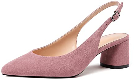 Elashe Bout Pointu Chaussures Femme Escarpins Slingback Talon Bloc Rose EU35