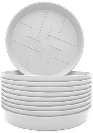 Plastard 10er-Set Blumentopf-Untersetzer Rund aus Plastik 24 cm Durchmesser, Untertopf für Innen- und Außenbereiche, aus witterungsbeständigen Material, Farbe Weiß