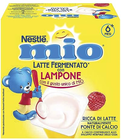 NESTLÉ MIO Merenda al Latte Fermentato Lampone, 4 Vasetti da 100g (400g)