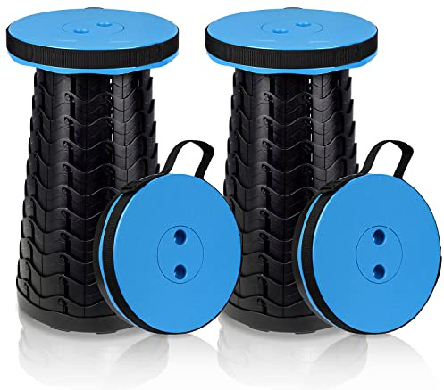 Fiqops 2 x bärbar hopfällbar pall vikbar lastkapacitet 180 kg, lätt vikbar pall, 6–44 cm justerbar teleskoppall, campingpall utdragbar för camping trädgård fiske svart