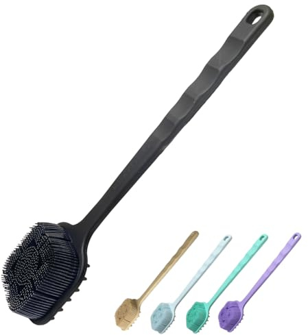 Limpiador de espalda de silicona para ducha, exfoliante corporal, cepillo de baño de mango largo, lufa de silicona, cepillo de espalda para ducha, limpiador corporal de ducha (negro)
