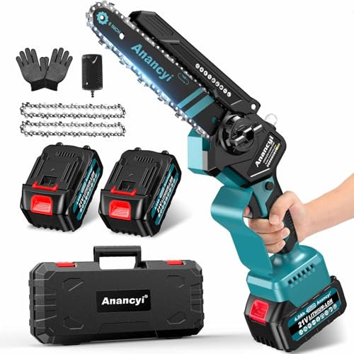 6 Zoll Mini Kettensäge mit Akku 2X 4000mAh,Mini Ketten säge Elektro,Selbsteinstellende Kette,Handsäge für Gartenscheren Holzschneiden Astschere (Kettensäge mit 8000mAh Akku)