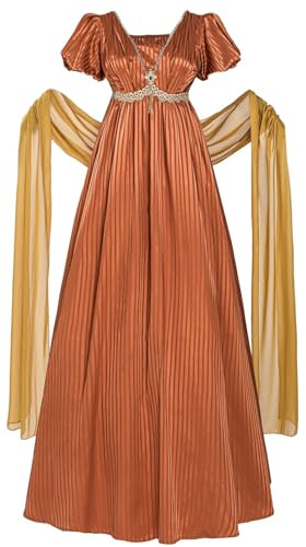 CR ROLECOS Regency Dresses for Women Empire Waist Regency Era Dress Costume Victorian Tea Gown XL Orange Red