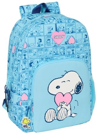 SNOOPY LOVE - Mochila Escolar, Adaptable a Carro, Ideal para Niños de Diferentes Edades, Cómoda y Versátil, Calidad y Resistencia